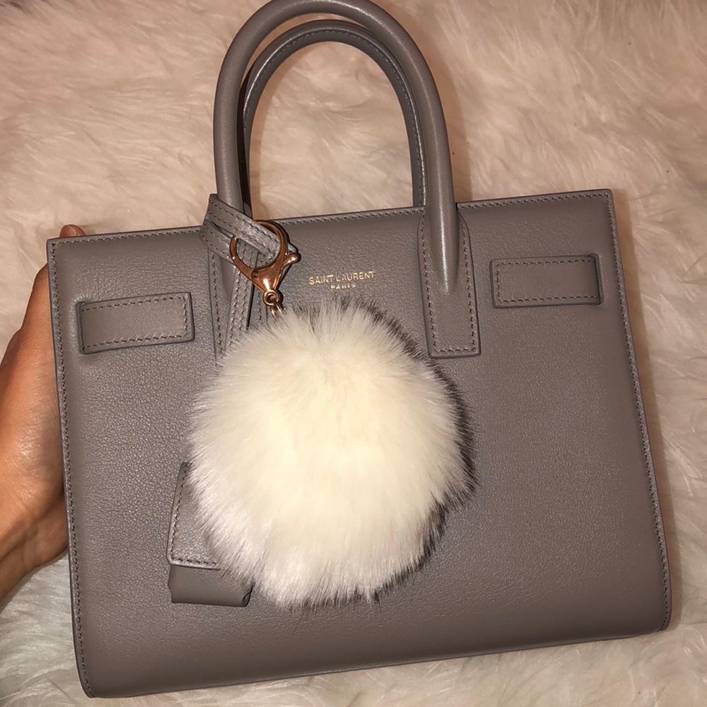 White pom pom keychain charm